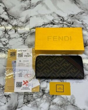 Fendi Logo Print Brown Wallet